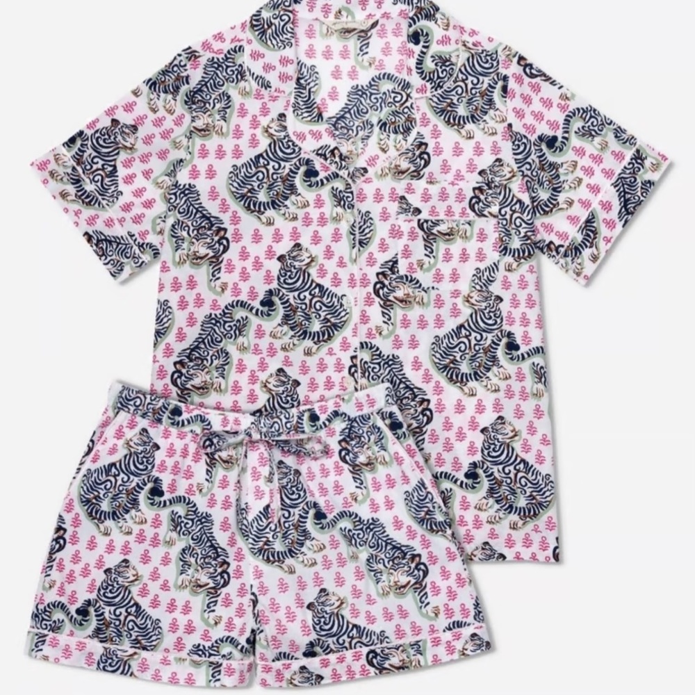Anthropologie PrintFresh Bagheera Tiger Queen Cotton Shorts Pajama Set